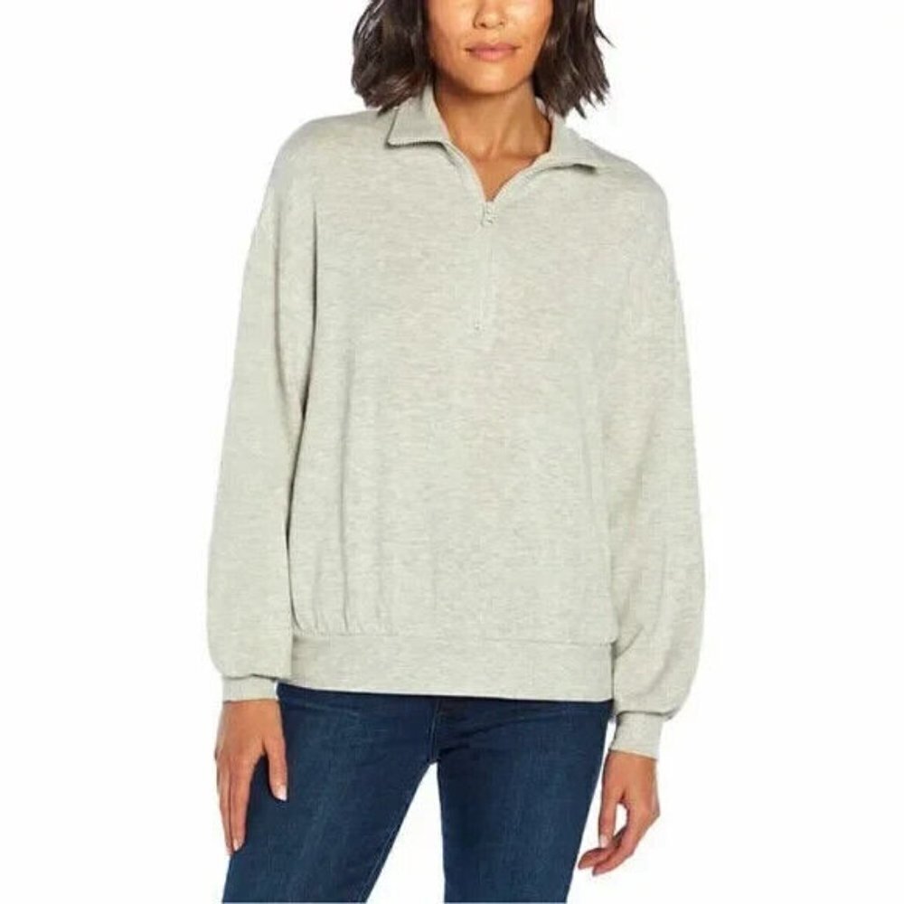 Three Dots  1/4 Zip  Super Buttery Soft Pullover Sweatshirt Heather Gray Med